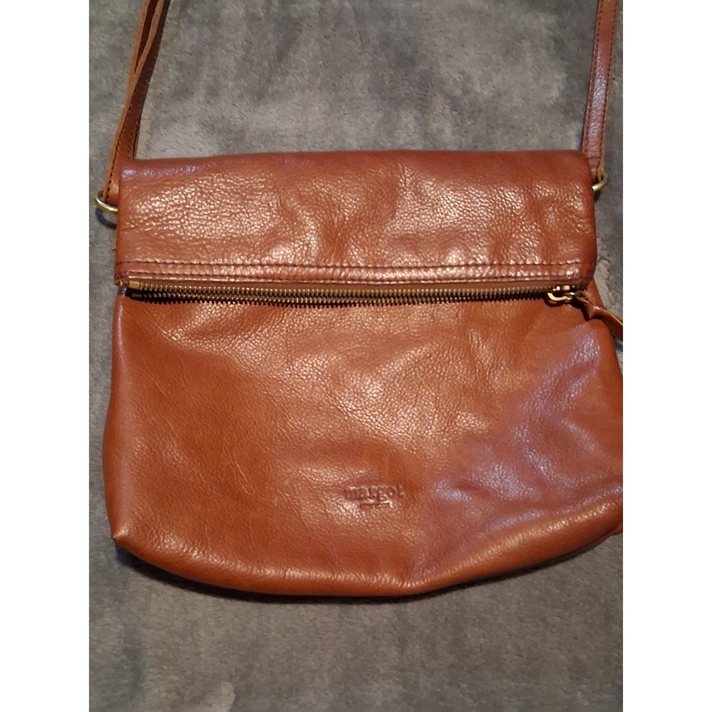 Margot New York Brown Leather Crossbody Zip Gold Hardware Shoulder Strap Purse - Picture 4 of 16